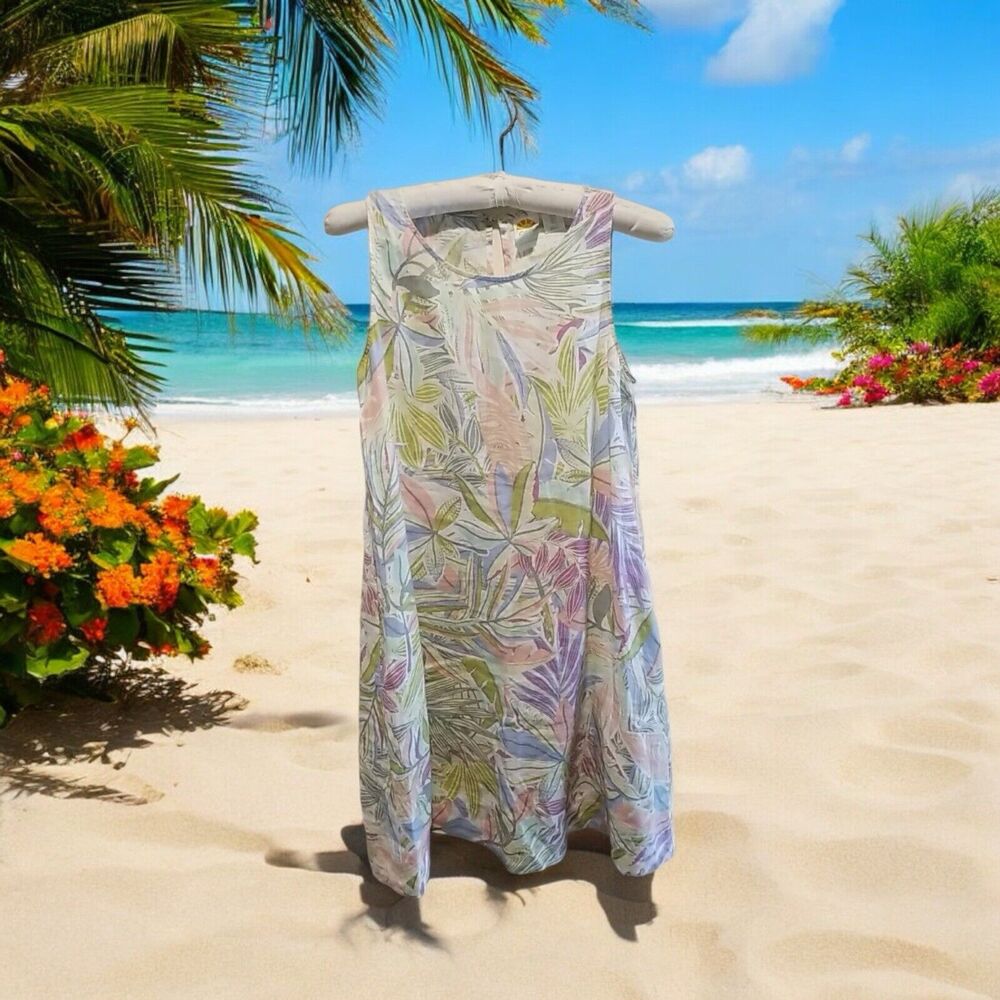 C&C California Linen Dress Women's S ~ Tropical All Over Print Pastel Sleeveless